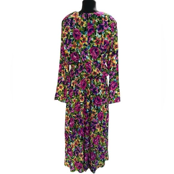 Vtg Colorful Floral Modest Bloomcore Maxi Dress L Feminine Boho Romantic Garden - Picture 5 of 5